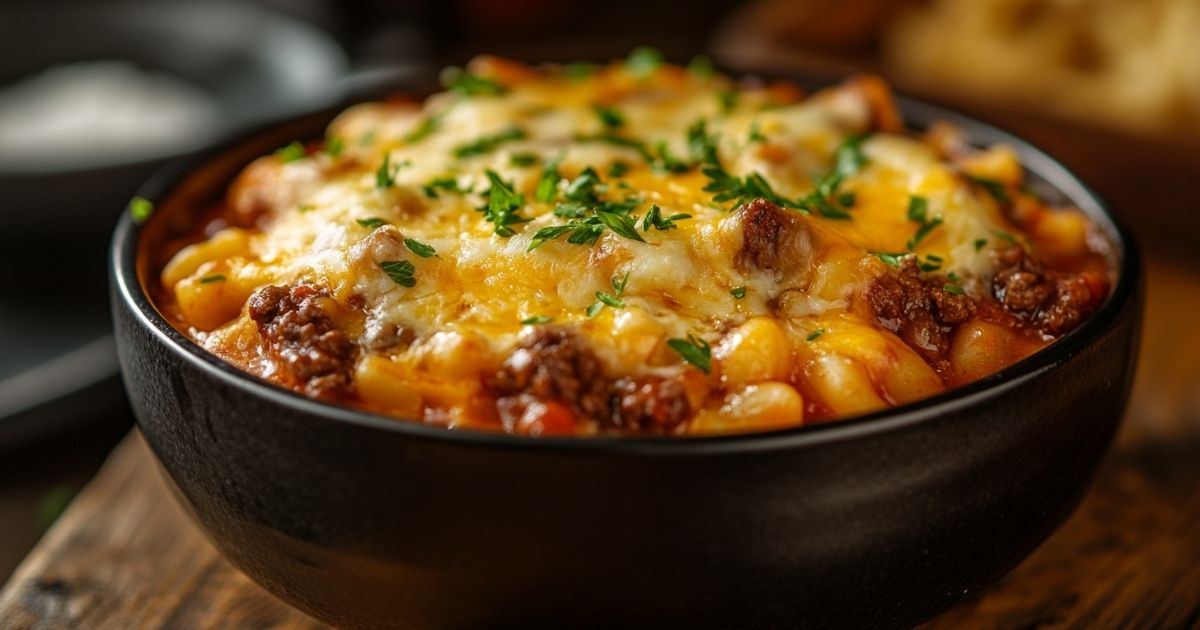 Homemade Beefaroni Recipe in a Rustic Bowl