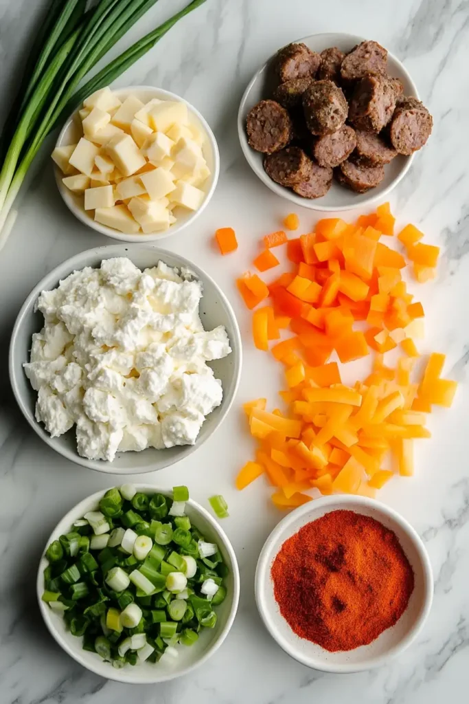 Fresh Ingredients for Boudin Dip on a Marble Countertop