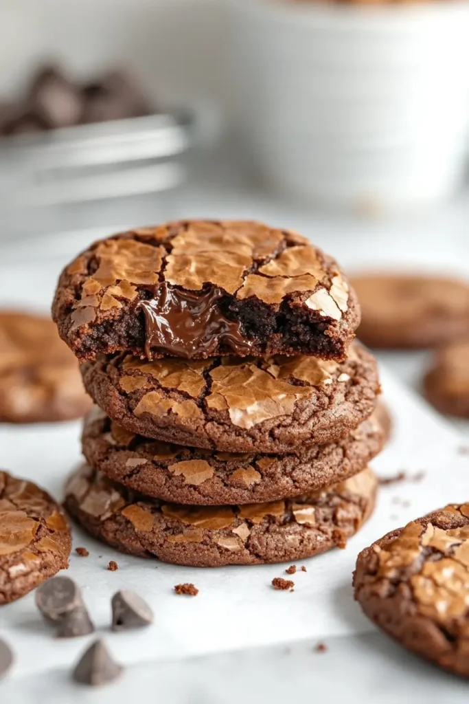 Stack of Fudgy Brownie Cookies with Gooey Chocolate Center